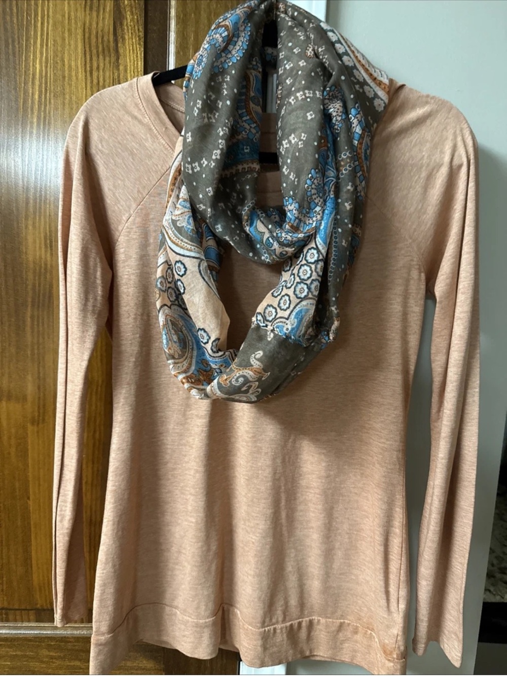 Decree Peach Long Sleeve Top with Paisley Scarf